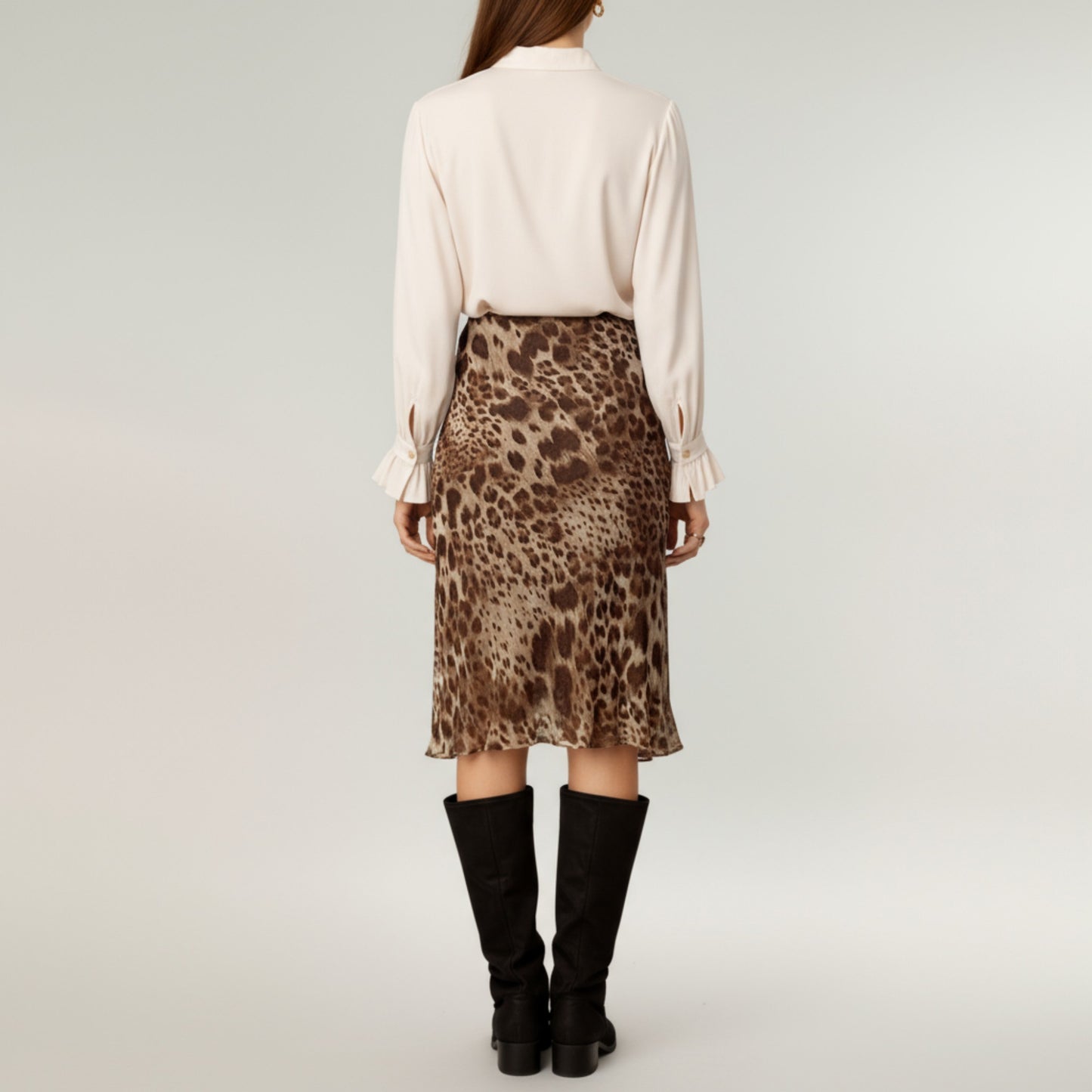 Anna-Kaci Women's Leopard Print Midi Skirt with Bias Cut and Silky Satin Finish