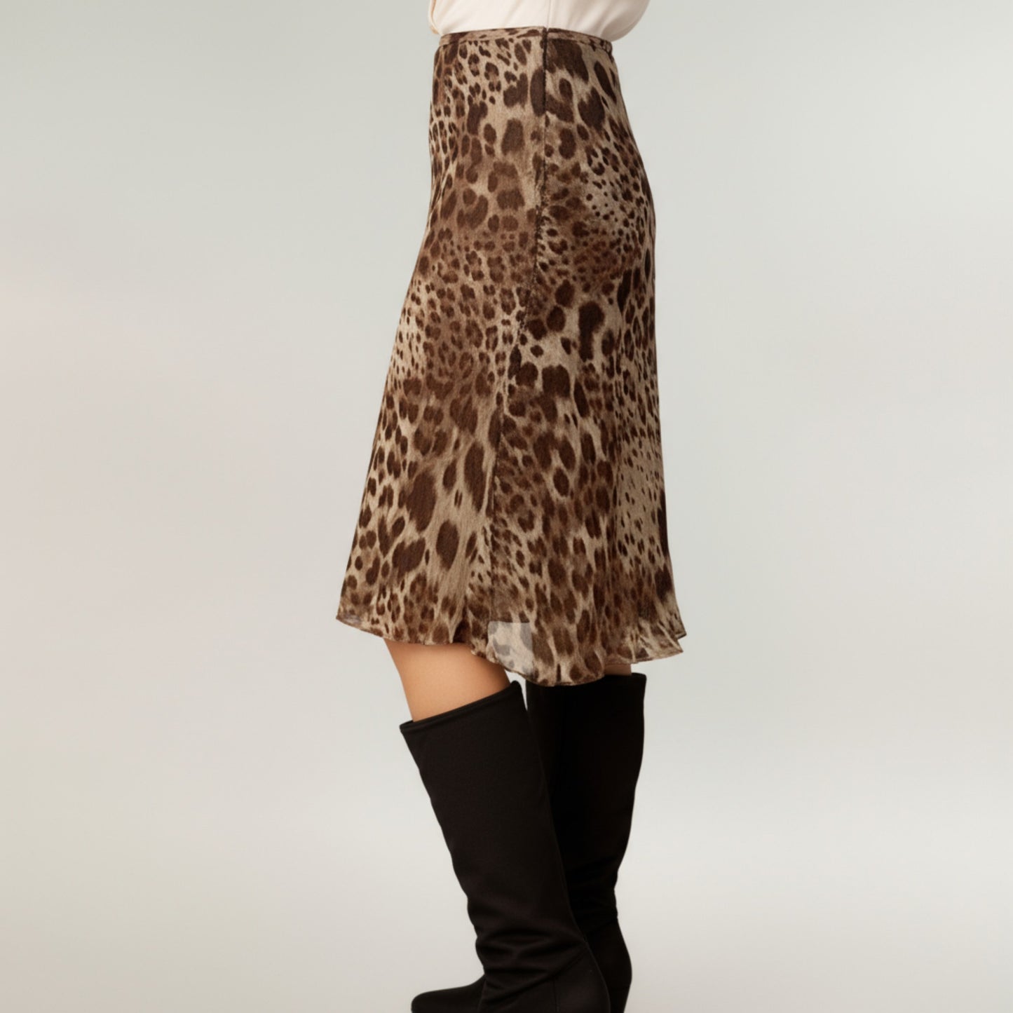 Anna-Kaci Women's Leopard Print Midi Skirt with Bias Cut and Silky Satin Finish