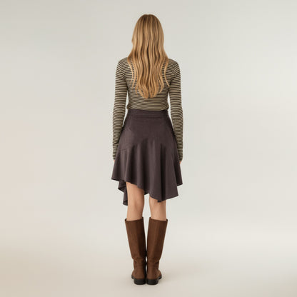 Anna-Kaci Women's Asymmetrical Midi Skirt with Flowy Hem and Soft Suede-Like Fabric