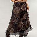 Anna-Kaci Women's Bohemian Asymmetrical Midi Skirt with Ruffled Hem and Vintage Lace Print