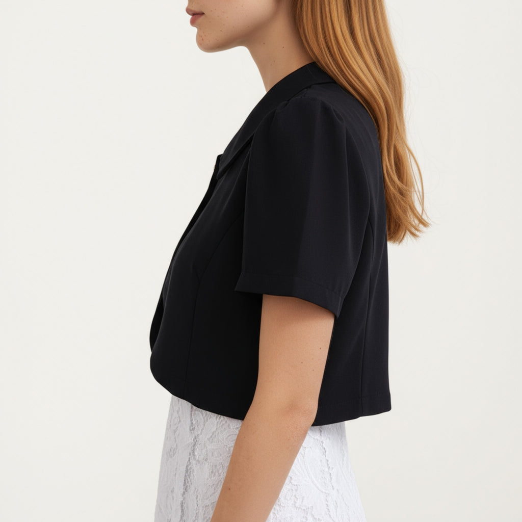 Anna-Kaci Women's Short Sleeve Cropped Bolero Jacket with Curved Hem and Single Button Closure