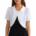 Anna-Kaci Women's Short Sleeve Cropped Bolero Jacket with Curved Hem and Single Button Closure