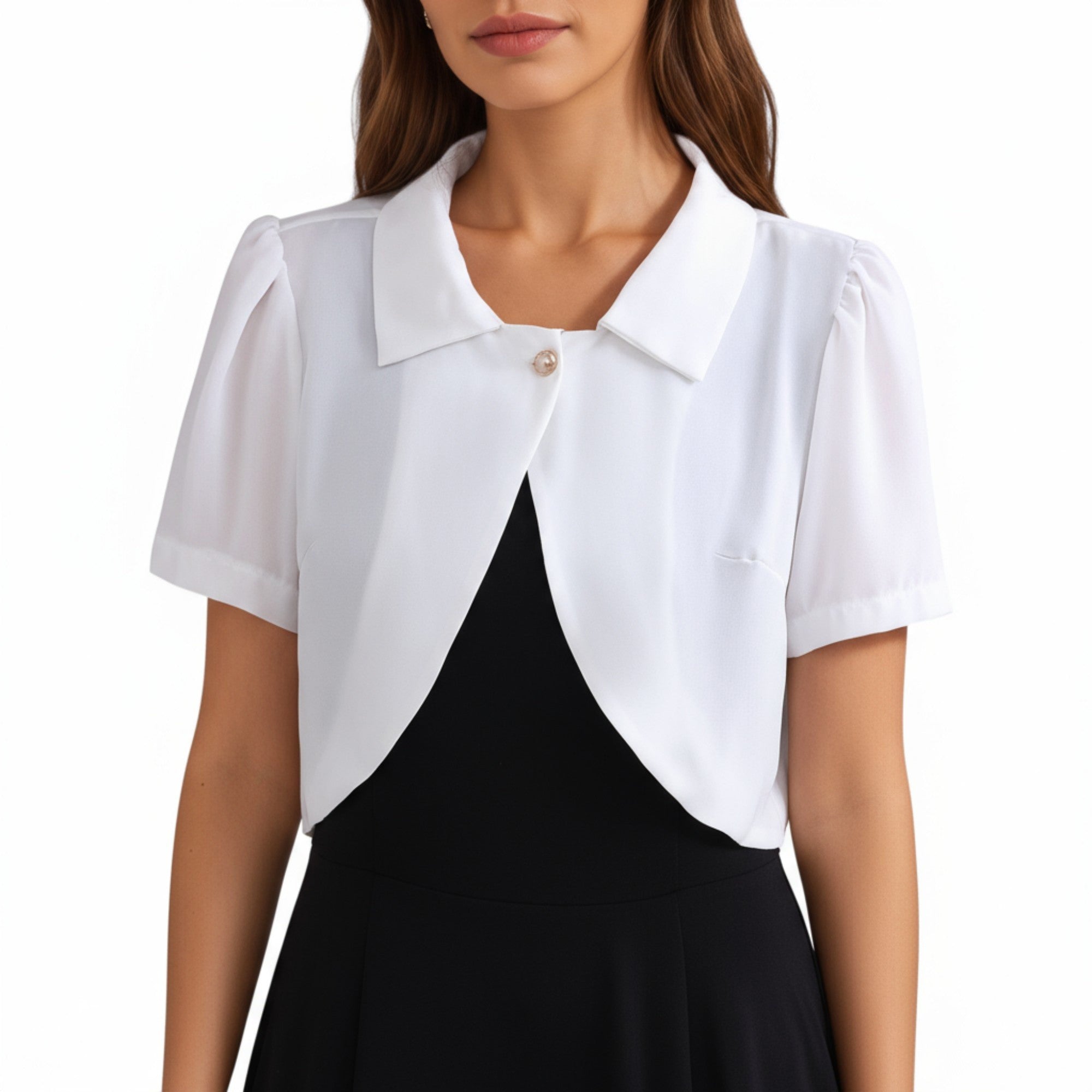 Anna-Kaci Women's Short Sleeve Cropped Bolero Jacket with Curved Hem and Single Button Closure