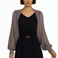 Anna-Kaci Women's Open Knit Shrug Cardigan with Long Balloon Sleeves and Ribbed Cuffs
