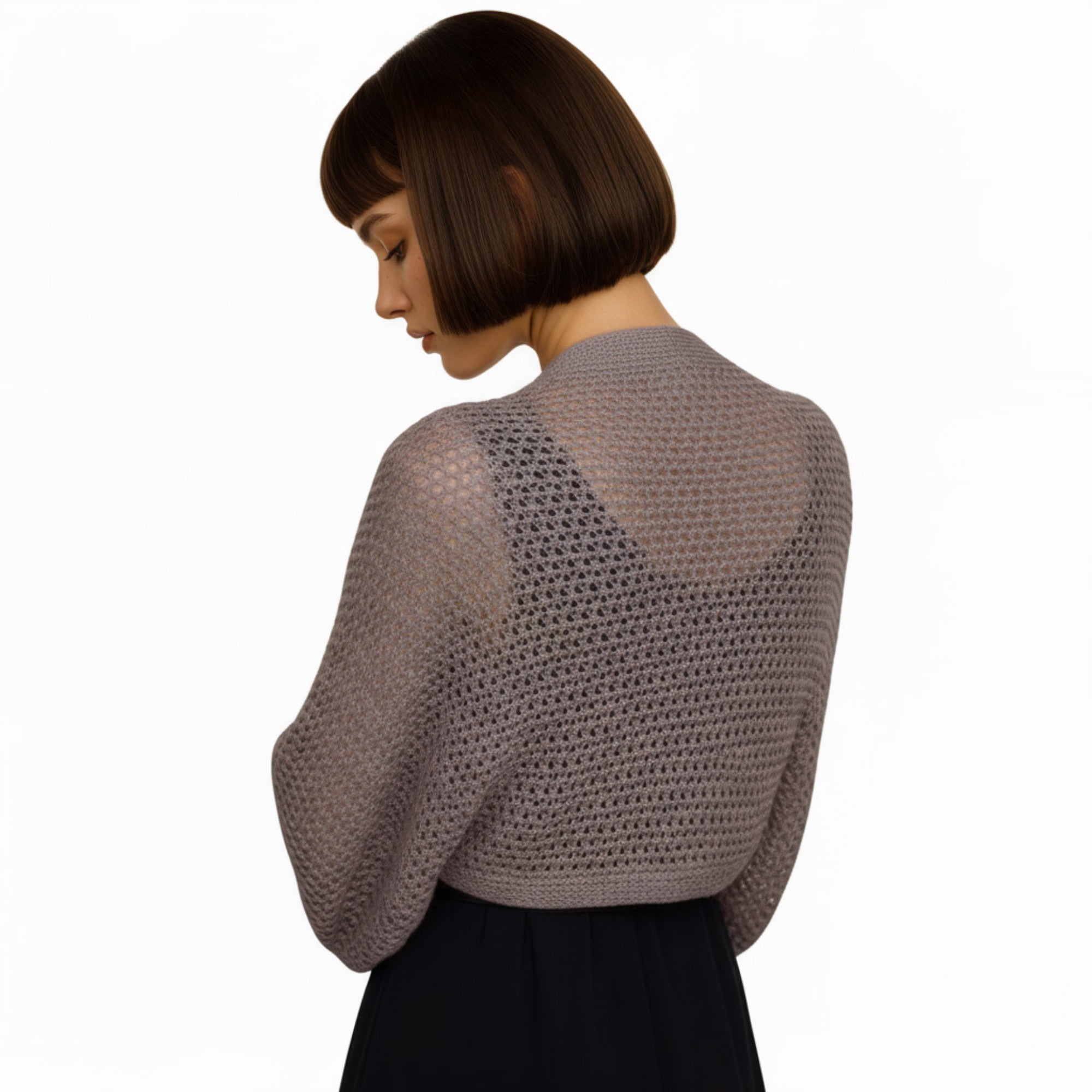 Anna-Kaci Women's Open Knit Shrug Cardigan with Long Balloon Sleeves and Ribbed Cuffs