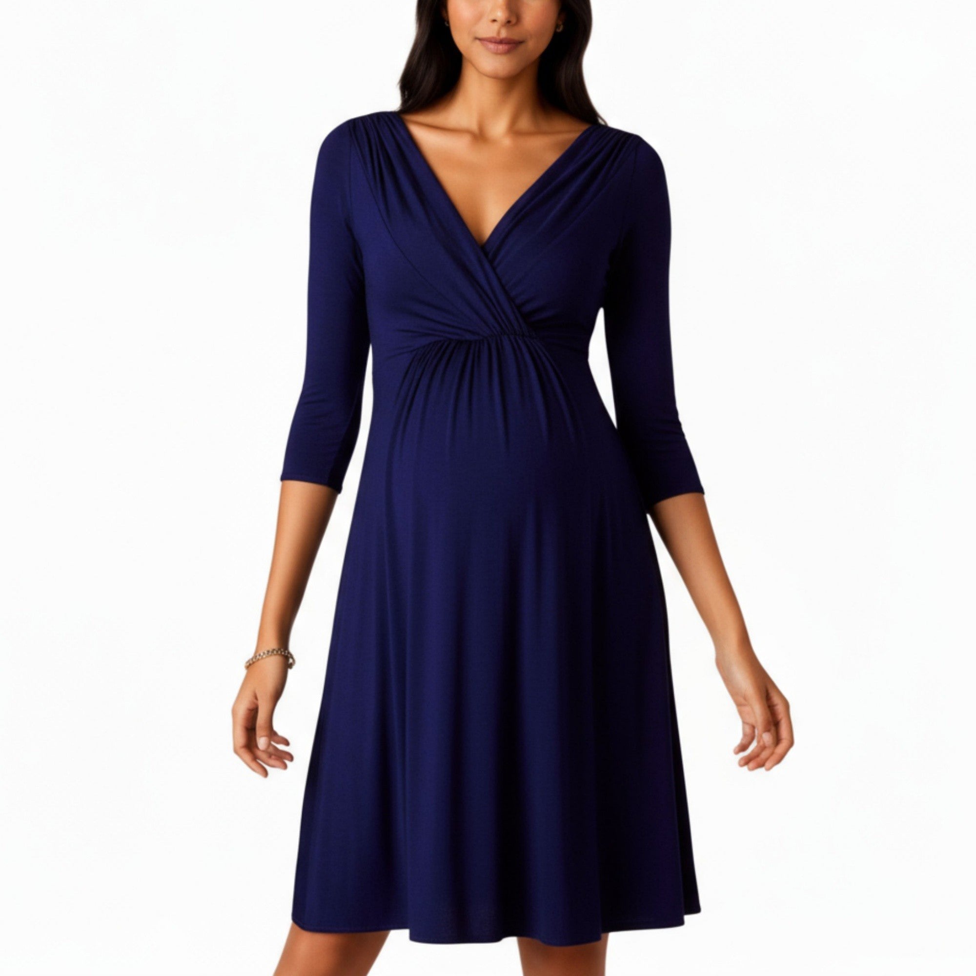 Anna-Kaci Women's 3/4 Sleeve Wrap Front Maternity Dress with Empire Waist and A-Line Silhouette