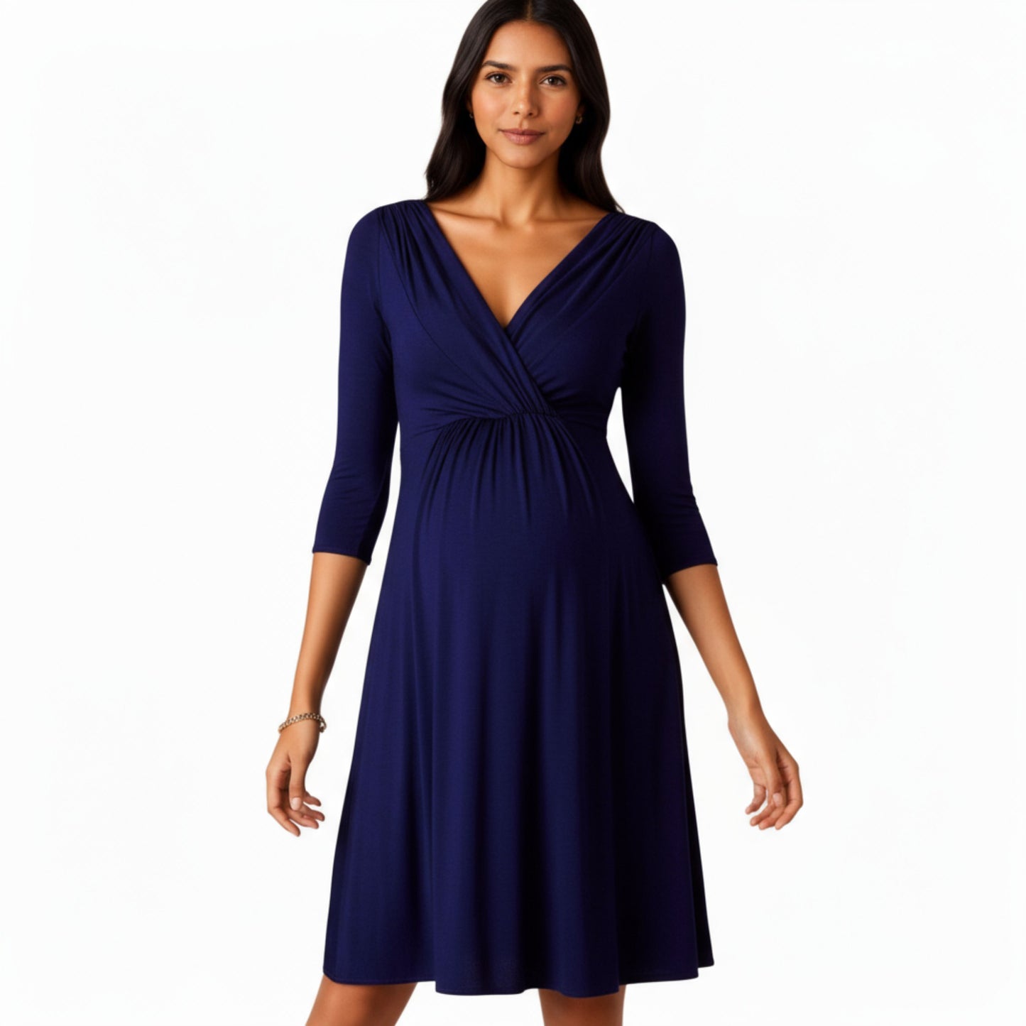 Anna-Kaci Women's 3/4 Sleeve Wrap Front Maternity Dress with Empire Waist and A-Line Silhouette