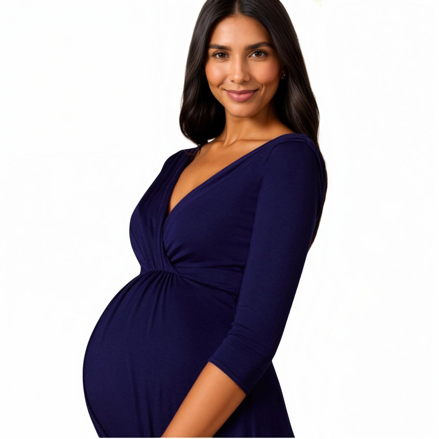 Anna-Kaci Women's 3/4 Sleeve Wrap Front Maternity Dress with Empire Waist and A-Line Silhouette