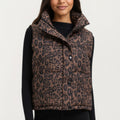Anna-Kaci Women's Leopard Print Puffer Vest with High Stand Collar and Quilted Soft-Padded Body for Bold Textured Styling