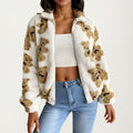 Anna-Kaci Women's Zip-Up Teddy Print High Pile Fleece Jacket with Long Sleeves and Relaxed Fit