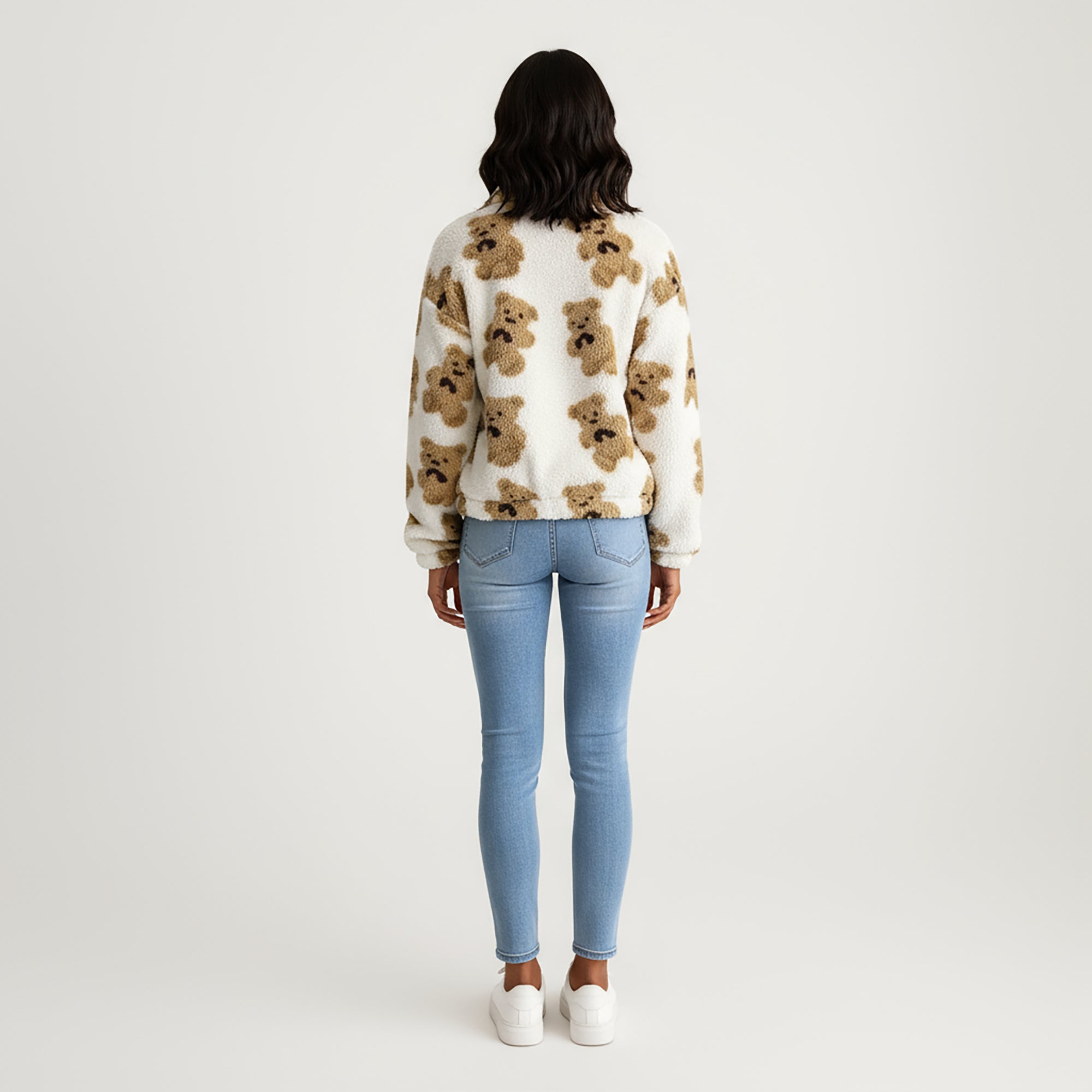 Anna-Kaci Women's Zip-Up Teddy Print High Pile Fleece Jacket with Long Sleeves and Relaxed Fit