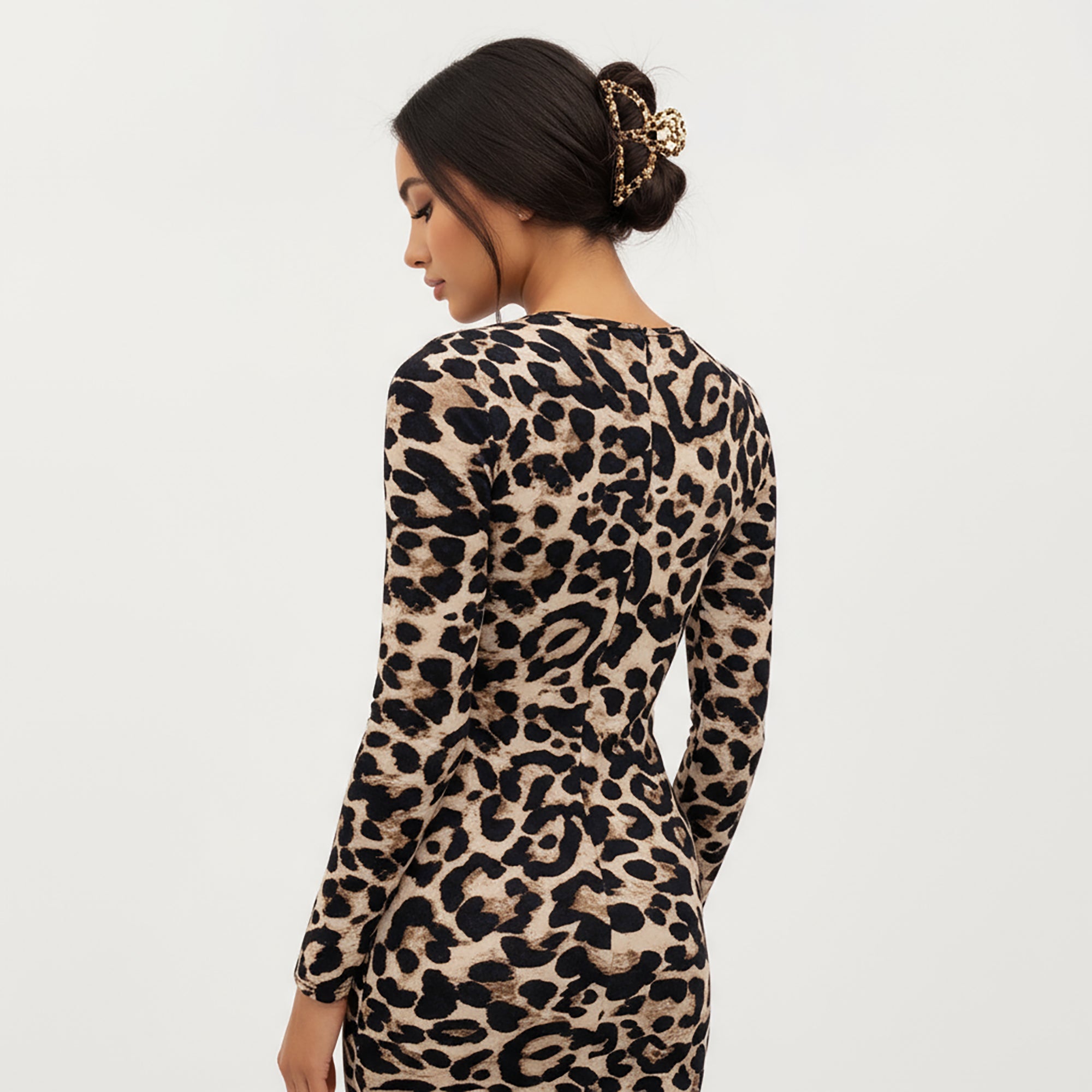 Anna-Kaci Women's Long Sleeve Leopard Print Bodycon Midi Dress with Crew Neck and Stretch Fit - x Large, Brown Anna-Kaci Women's Long Sleeve Leopard Print Bodycon Midi Dress with Crew Neck and Stretch Fit - x Large, Brown