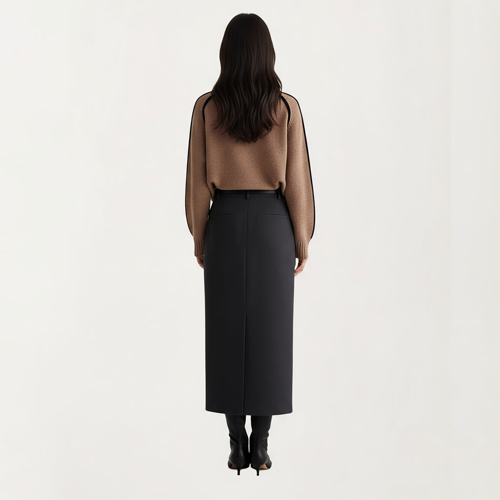 Anna-Kaci Women's Turtleneck Pullover Top with Contrast Trim Details and Ribbed Hemline for a Clean Modern Silhouette