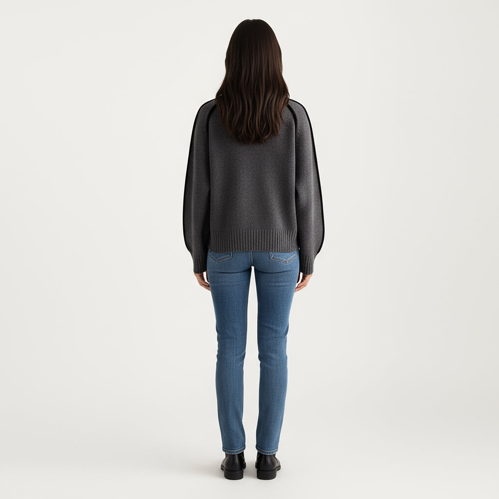 Anna-Kaci Women's Turtleneck Pullover Top with Contrast Trim Details and Ribbed Hemline for a Clean Modern Silhouette