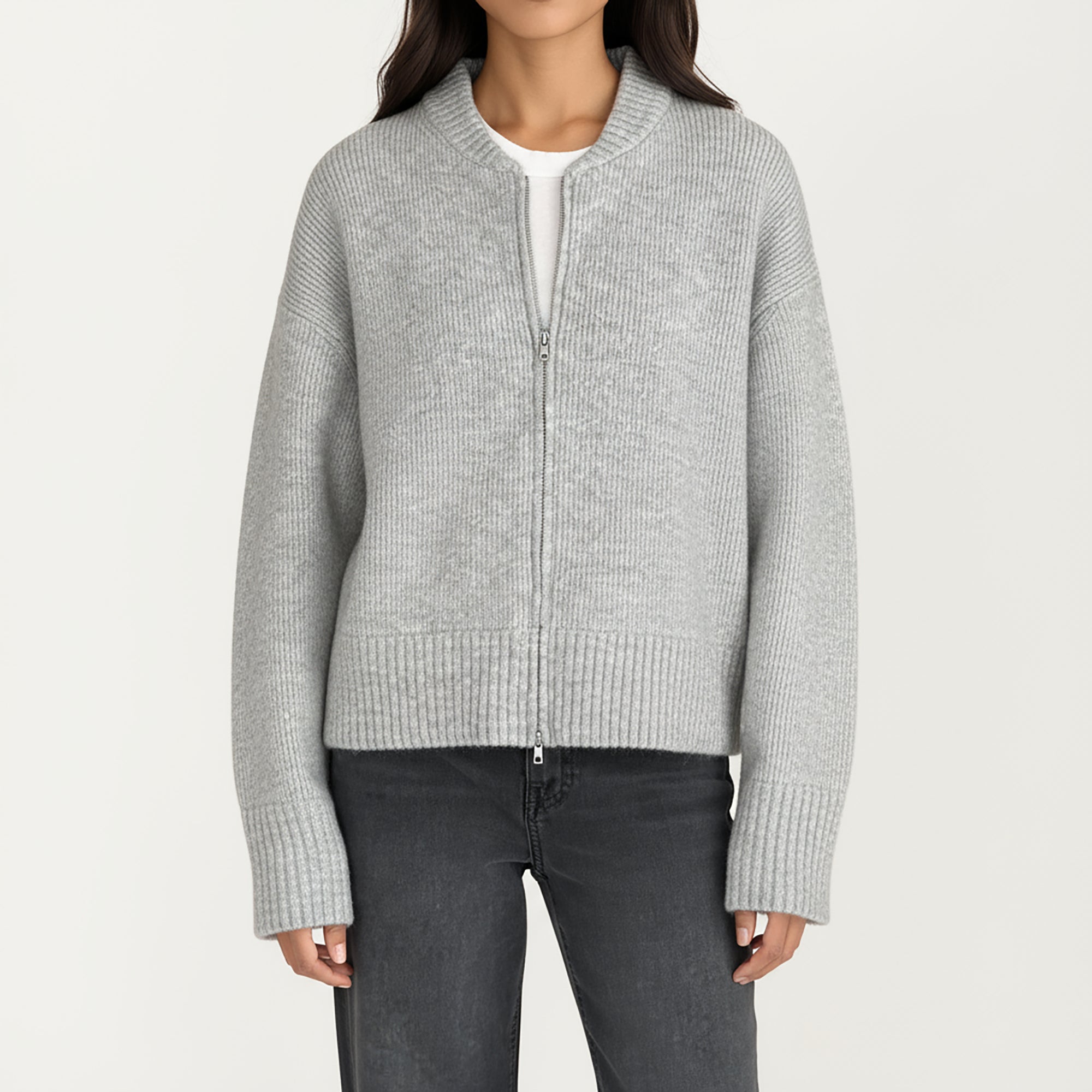 Anna-Kaci Women's Zip Front Rib Knit Pullover Top with Structured Cuffs and Textured Hem for a Clean Modern Finish