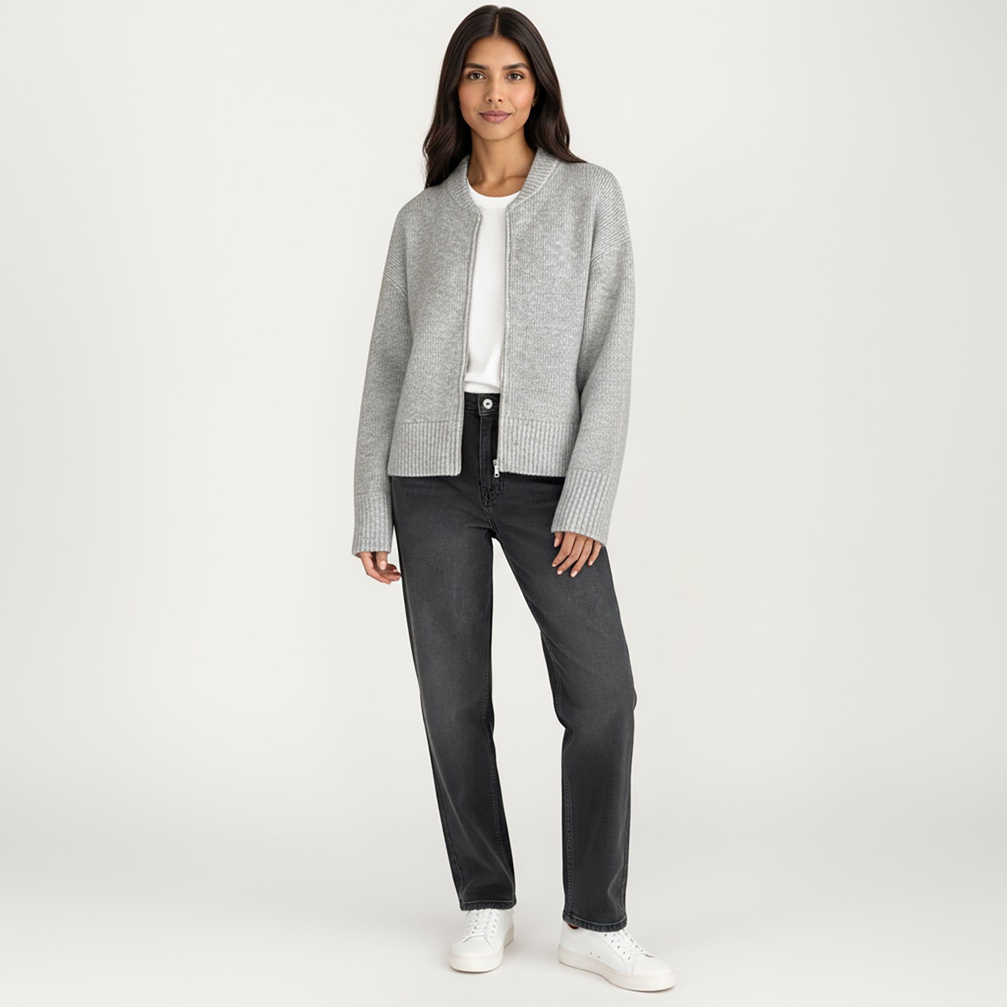 Anna-Kaci Women's Zip Front Rib Knit Pullover Top with Structured Cuffs and Textured Hem for a Clean Modern Finish