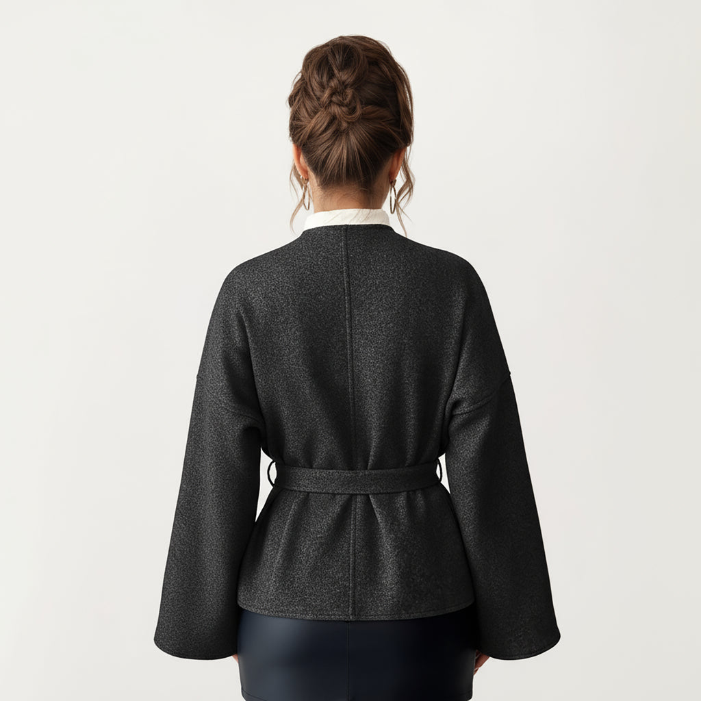 Anna-Kaci Women¡¯s Wrap Front Belted Jacket with Soft Textured Fabric, Wide Sleeves, and Structured Peplum Shape