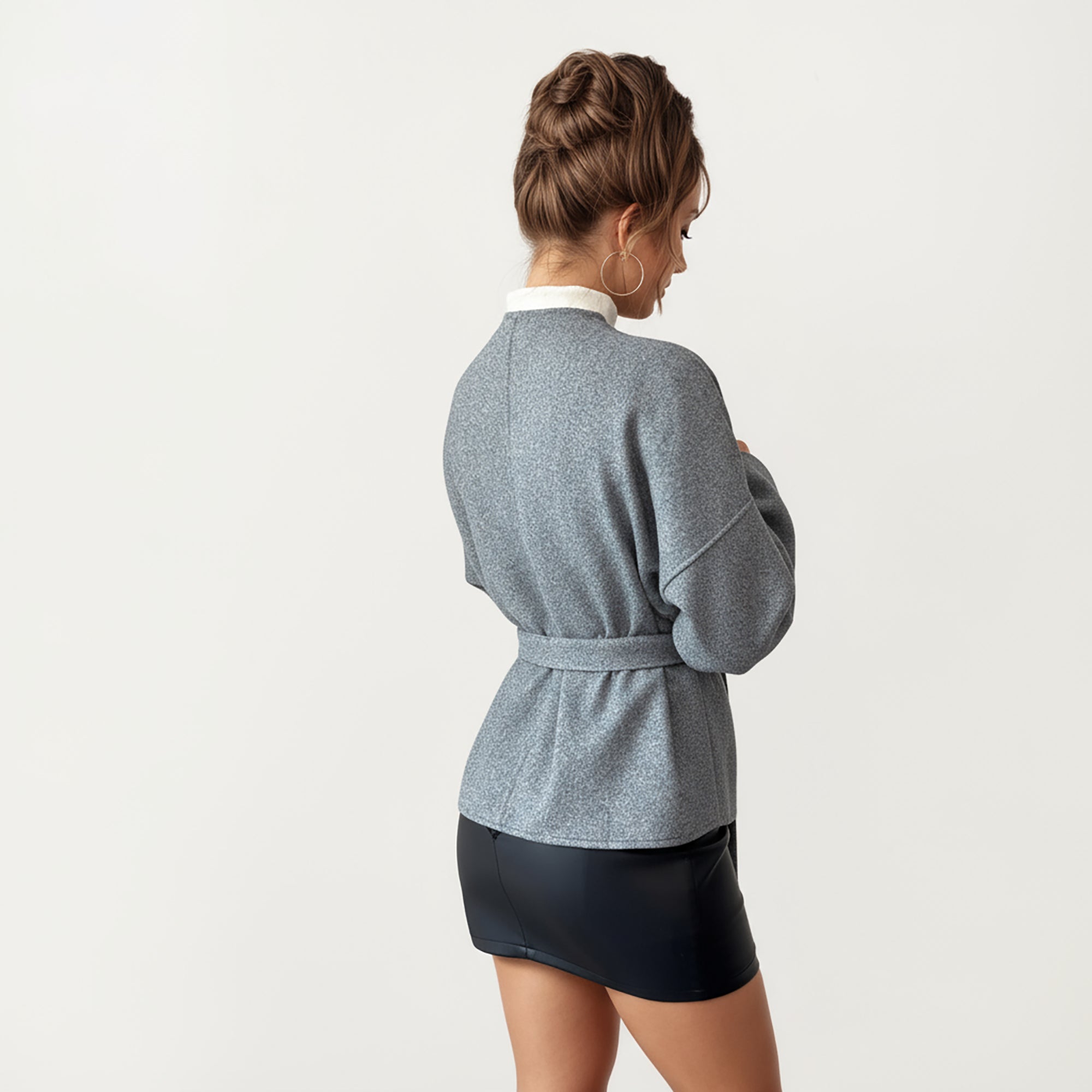 Anna-Kaci Women¡¯s Wrap Front Belted Jacket with Soft Textured Fabric, Wide Sleeves, and Structured Peplum Shape