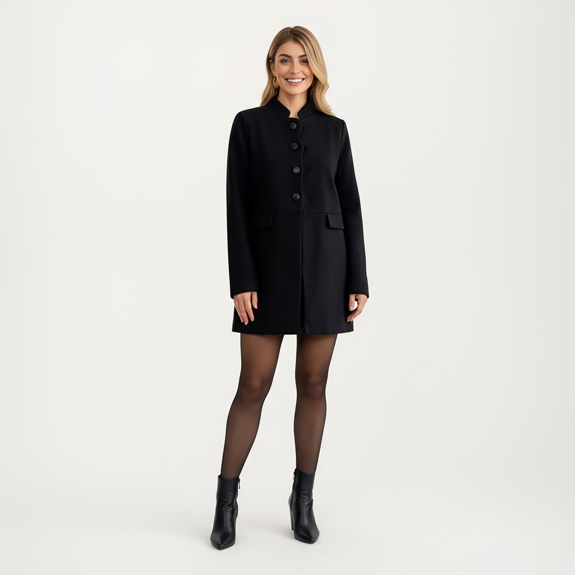 Anna-Kaci Women¡¯s Long Sleeve Button Front Coat with Structured Stand Collar, Clean Panel Lines, and Tailored A-Line Shape