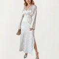 Anna-Kaci Women¡¯s Long Sleeve Maxi Dress with Wrapped V-Neck Bodice, Wide Cinched Waistband, and Subtle Shimmer Leopard Pattern