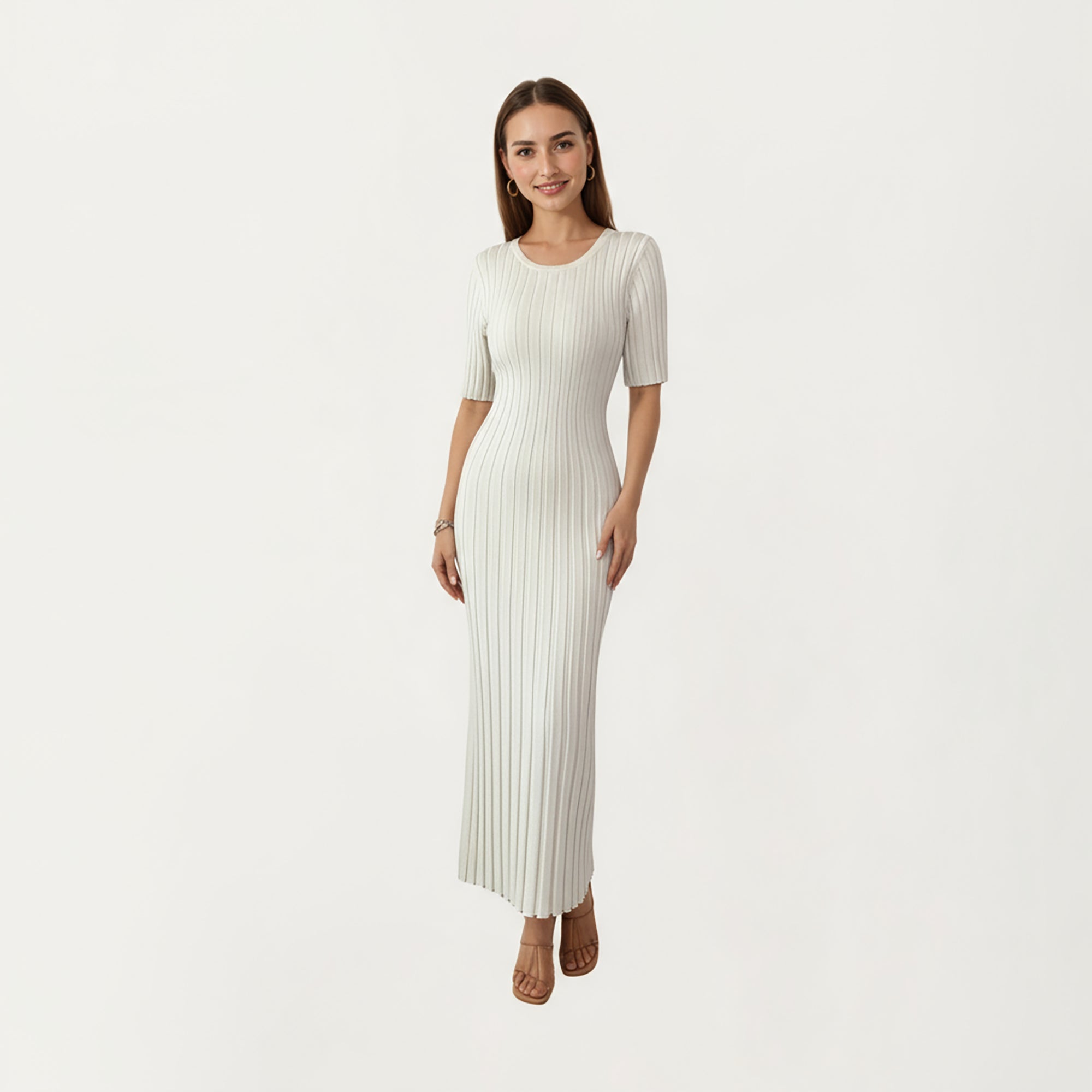 Anna-Kaci Women¡¯s Short Sleeve Ribbed Knit Maxi Dress with Fitted Contouring Silhouette and Vertical Textured Detailing