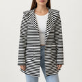Anna-Kaci Women¡¯s Striped Long Sleeve Hooded Jacket with Front Patch Pockets and Clean Open Front Structured Silhouette