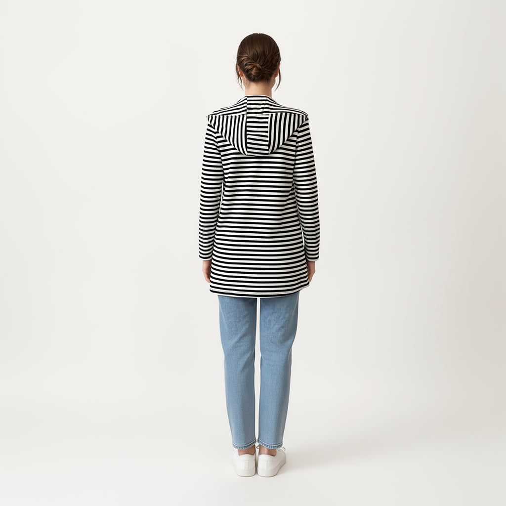Anna-Kaci Women¡¯s Striped Long Sleeve Hooded Jacket with Front Patch Pockets and Clean Open Front Structured Silhouette