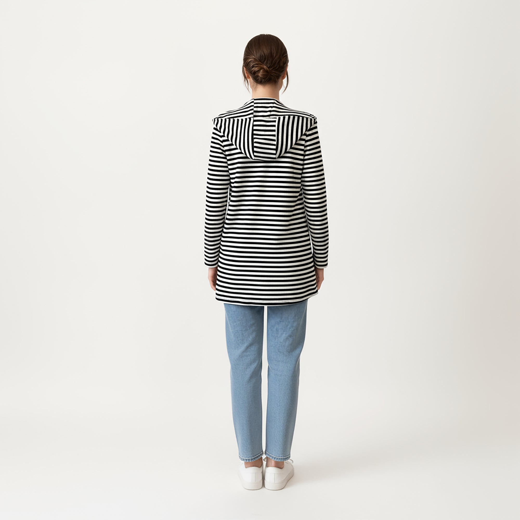 Anna-Kaci Women¡¯s Striped Long Sleeve Hooded Jacket with Front Patch Pockets and Clean Open Front Structured Silhouette