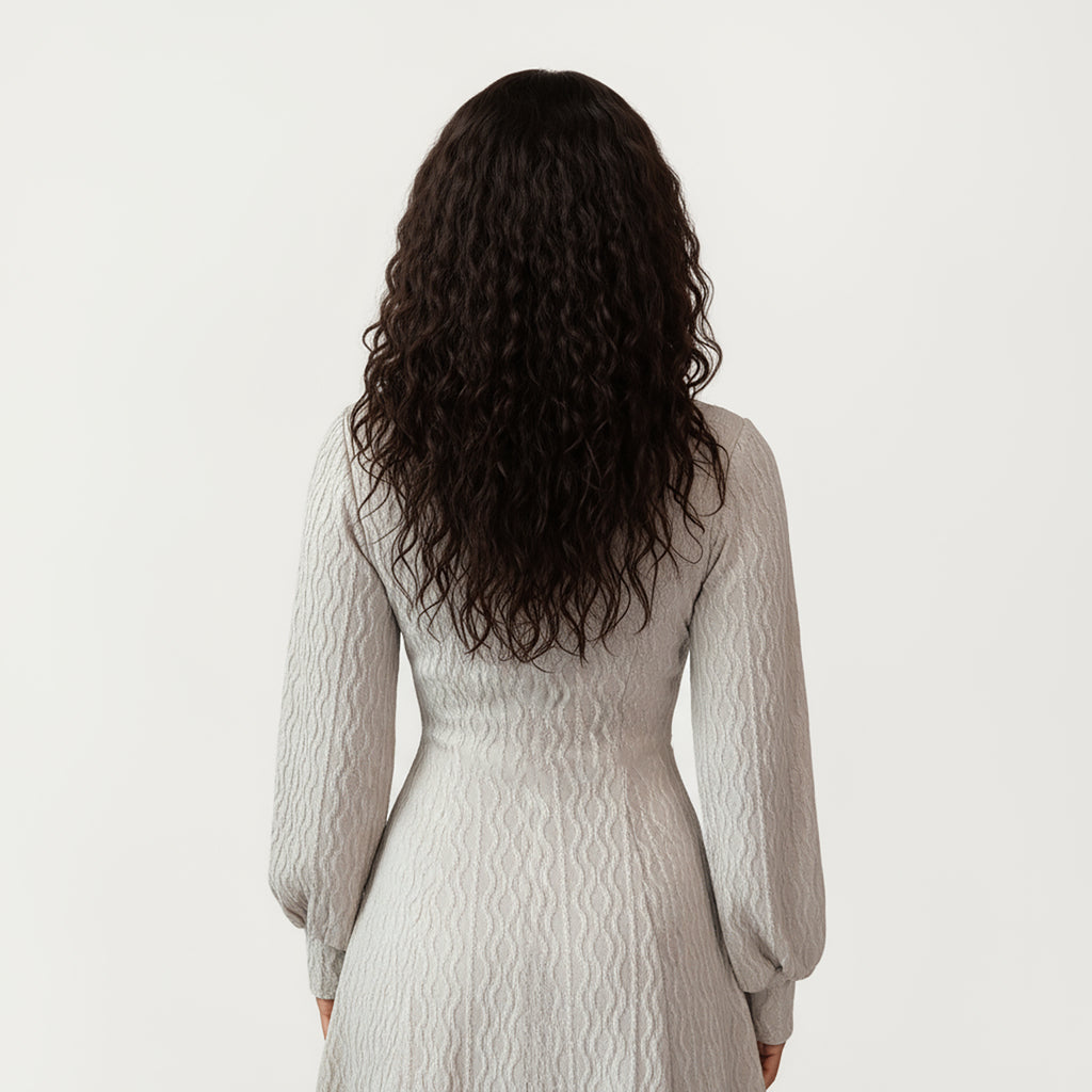 Anna-Kaci Women¡¯s Textured Knit Long Sleeve V-Neck Fit-and-Flare Mini Dress with Soft Rib Detailing and Gentle Drape