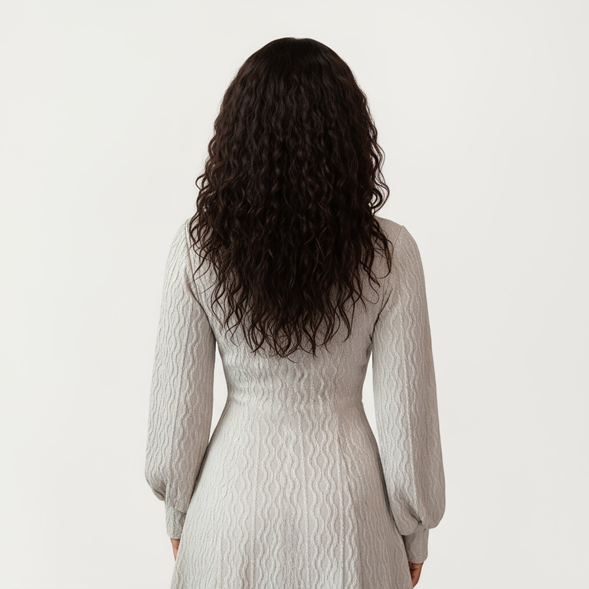 Anna-Kaci Women¡¯s Textured Knit Long Sleeve V-Neck Fit-and-Flare Mini Dress with Soft Rib Detailing and Gentle Drape
