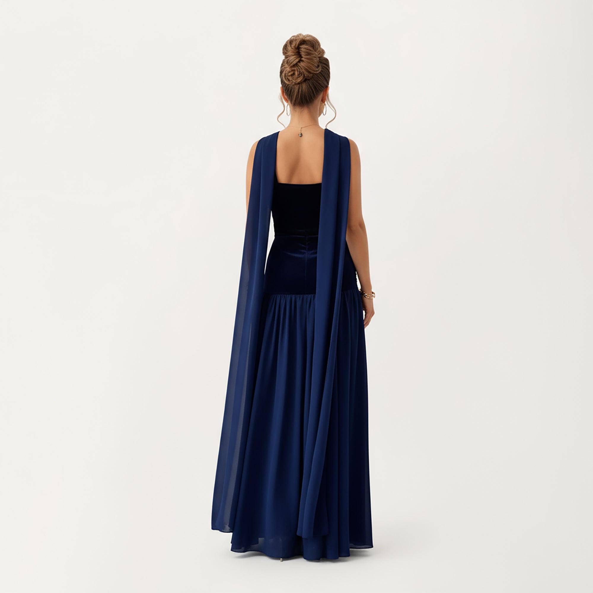 Anna-Kaci Women¡¯s Strapless Velvet Maxi Dress with Ruched Bodice, Sheer Flowing Dress Panel and Matching Neck Scarf