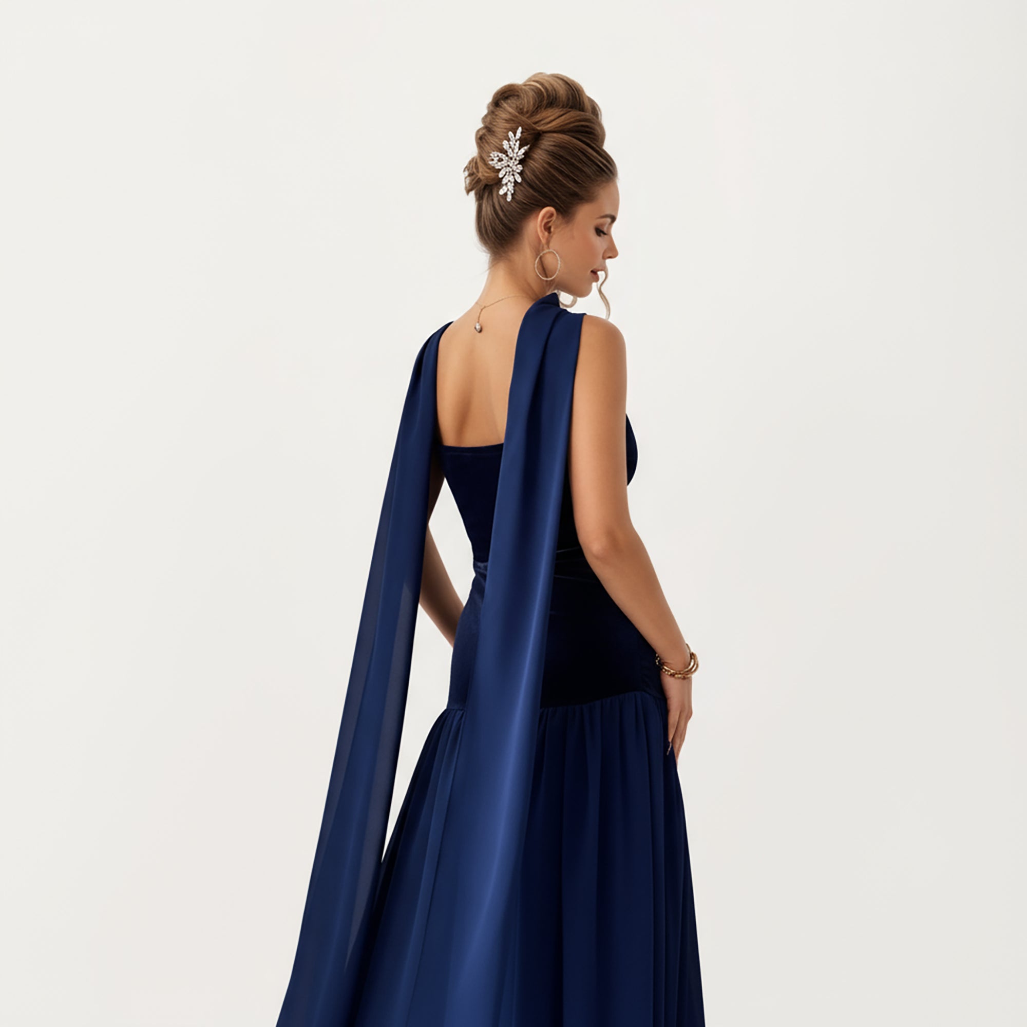Anna-Kaci Women¡¯s Strapless Velvet Maxi Dress with Ruched Bodice, Sheer Flowing Dress Panel and Matching Neck Scarf