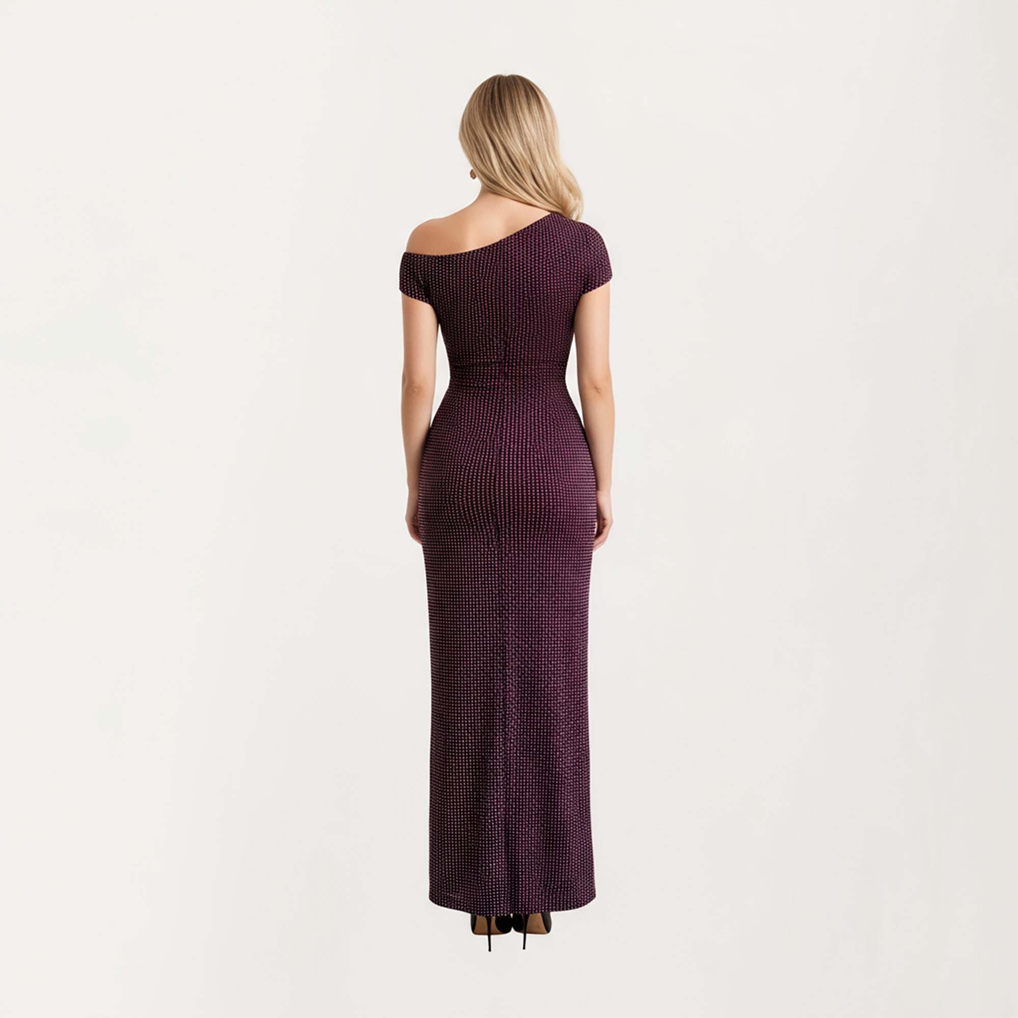 Anna-Kaci Women¡¯s One-Shoulder Fitted Maxi Dress with Textured Stretch Knit Fabric and Sleek Contoured Silhouette