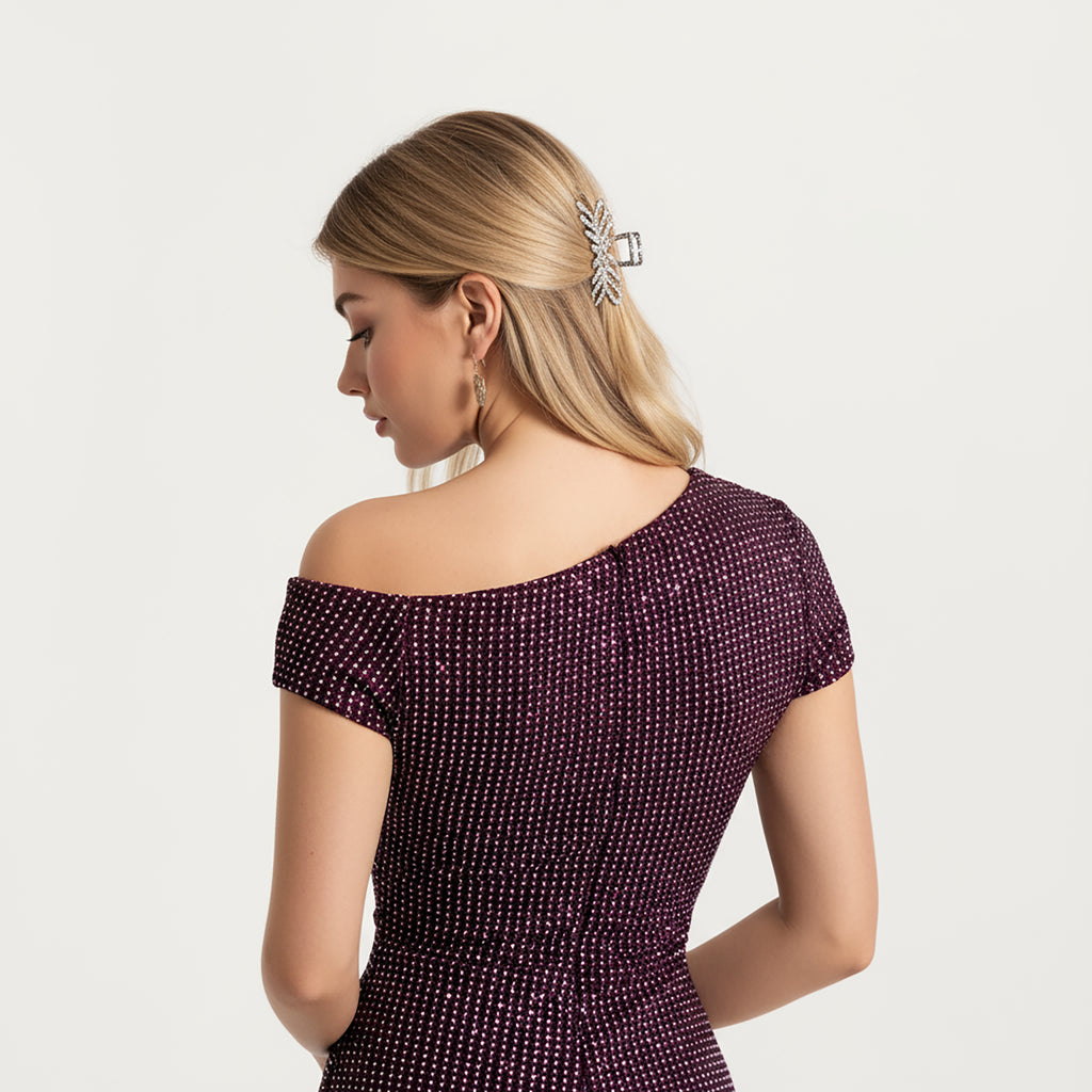 Anna-Kaci Women¡¯s One-Shoulder Fitted Maxi Dress with Textured Stretch Knit Fabric and Sleek Contoured Silhouette
