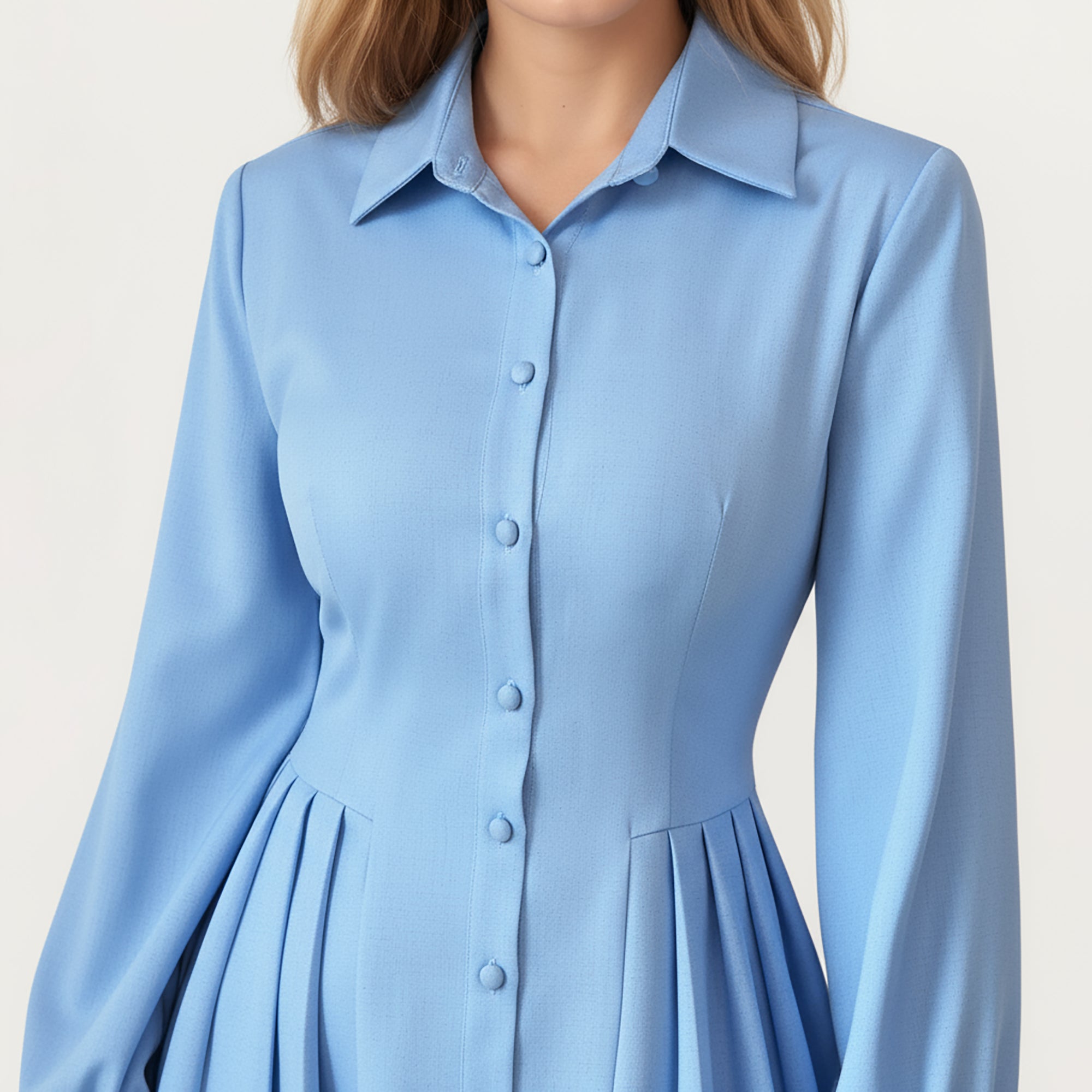 Anna-Kaci Women¡¯s Long Sleeve Button Front Maxi Dress with Structured Collar, Pleated Dress Paneling and Smooth Fabric Finish