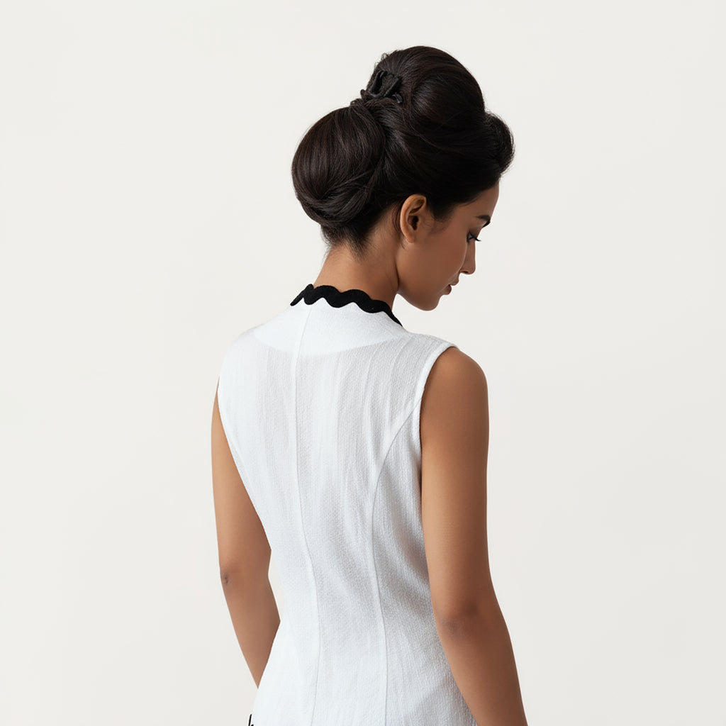Anna-Kaci Women¡¯s Sleeveless Maxi Dress with Wavy Contrast Trim, Textured Fabric Finish and Side Slit Detail