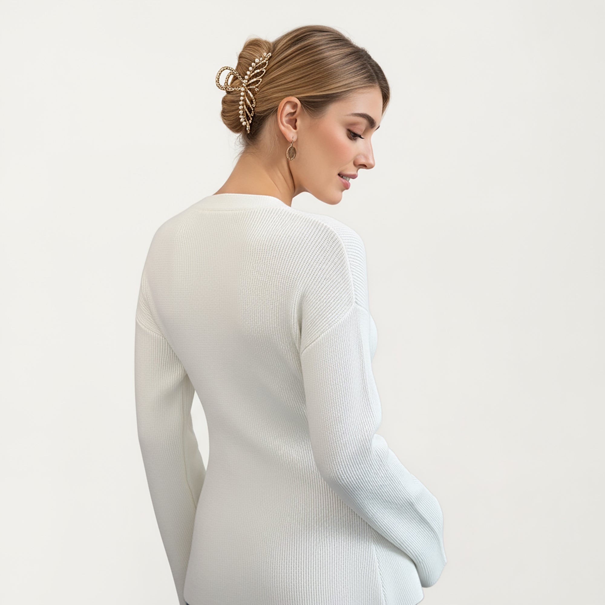 Anna-Kaci Women¡¯s Deep V-Neck Ribbed Knit Top with Single Statement Button and Structured Front Opening