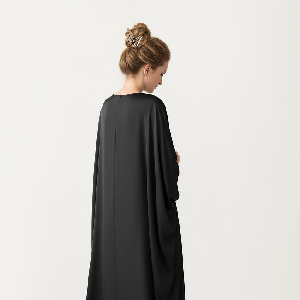 Anna-Kaci Women¡¯s Satin Draped Maxi Dress with Knot Front Detail, Flowing Wide Sleeves and Soft Fluid Silhouette