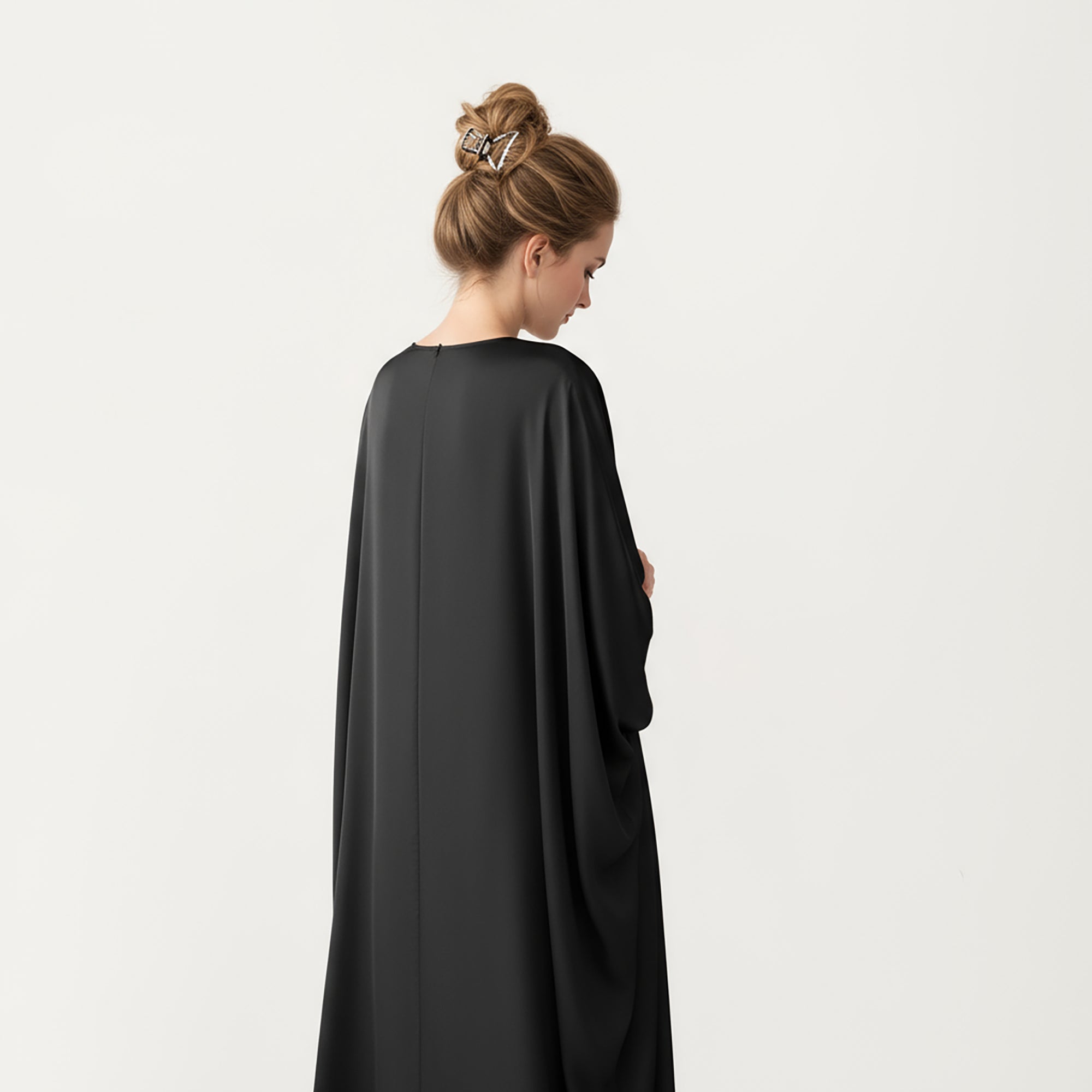 Anna-Kaci Women¡¯s Satin Draped Maxi Dress with Knot Front Detail, Flowing Wide Sleeves and Soft Fluid Silhouette