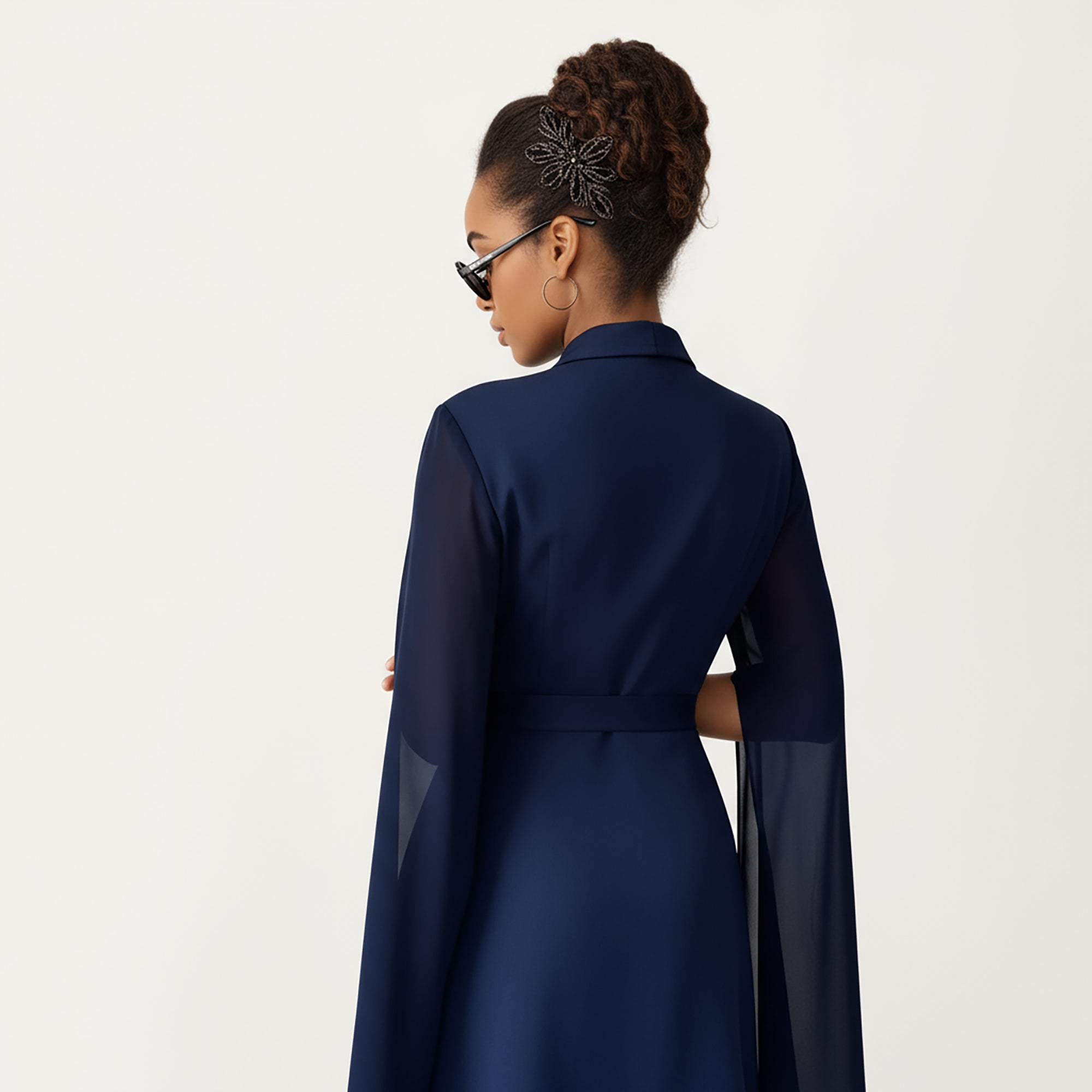 Anna-Kaci Women¡¯s Wrap Front Mini Dress with Draped Cape Sleeves, Soft Fluid Fabric and Tie Waist Detail for a Refined Silhouette