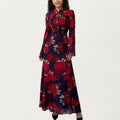 Anna-Kaci Women¡¯s Floral Print Maxi Dress with Long Flared Sleeves, High Neckline, Front Tie Detail and Flowing A-Line Silhouette