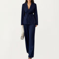 Anna-Kaci Women's Tailored Blazer and Wide Leg Pants Set with Notched Lapel, Adjustable Tie Waist and Smooth Woven Fabric for Refined Styling