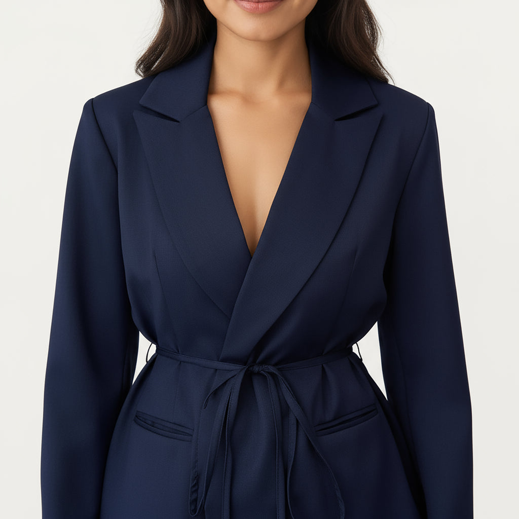Anna-Kaci Women's Tailored Blazer and Wide Leg Pants Set with Notched Lapel, Adjustable Tie Waist and Smooth Woven Fabric for Refined Styling