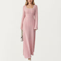Anna-Kaci Women's Rib Knit Maxi Dress with Square Neckline, Long Sleeve Silhouette and Soft Textured Detailing for Refined Everyday Styling