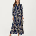 Anna-Kaci Women's Long Sleeve Button-Up Maxi Shirt Dress with Geometric Chevron Print and Waist Tie