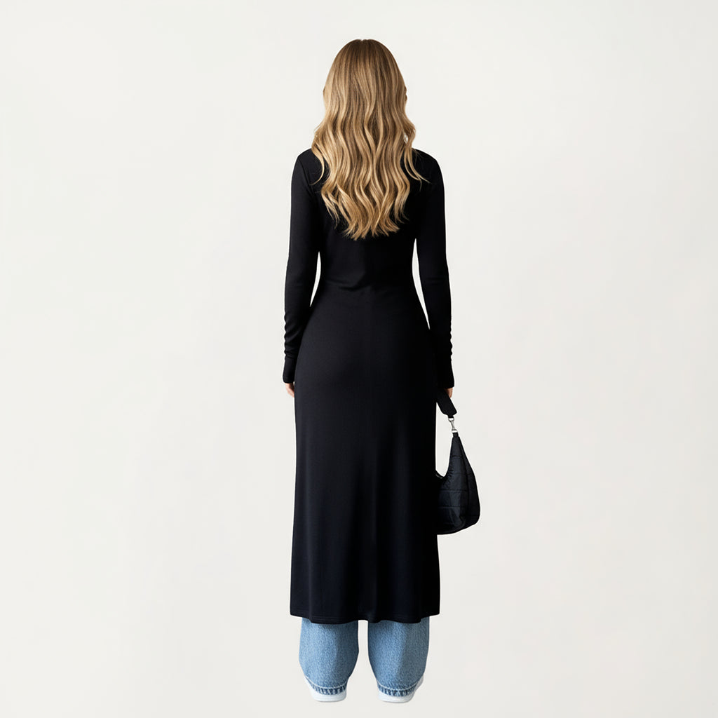 Anna-Kaci Women's Long Sleeve Maxi Cardigan with Button Front and Deep Side Slit