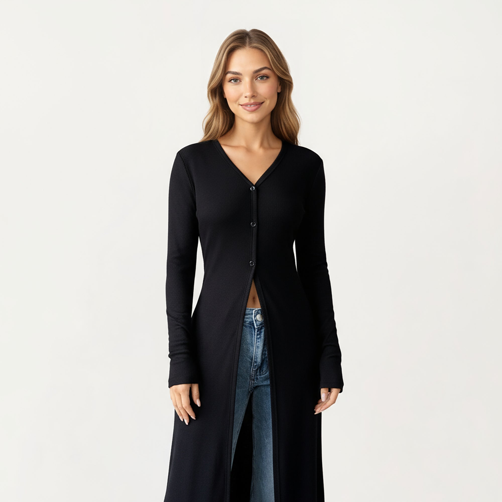 Anna-Kaci Women's Long Sleeve Maxi Cardigan with Button Front and Deep Side Slit