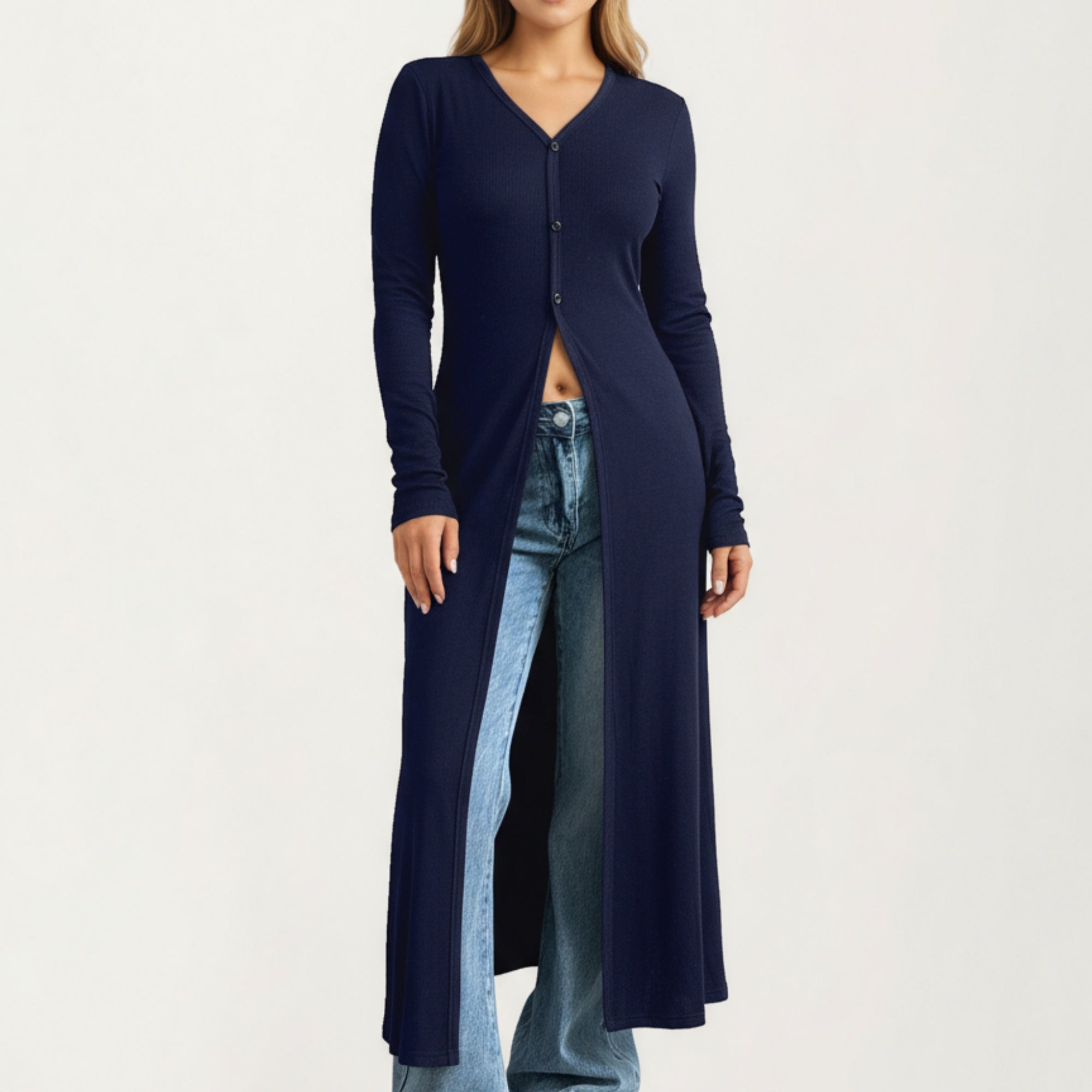 Anna-Kaci Women's Long Sleeve Maxi Cardigan with Button Front and Deep Side Slit