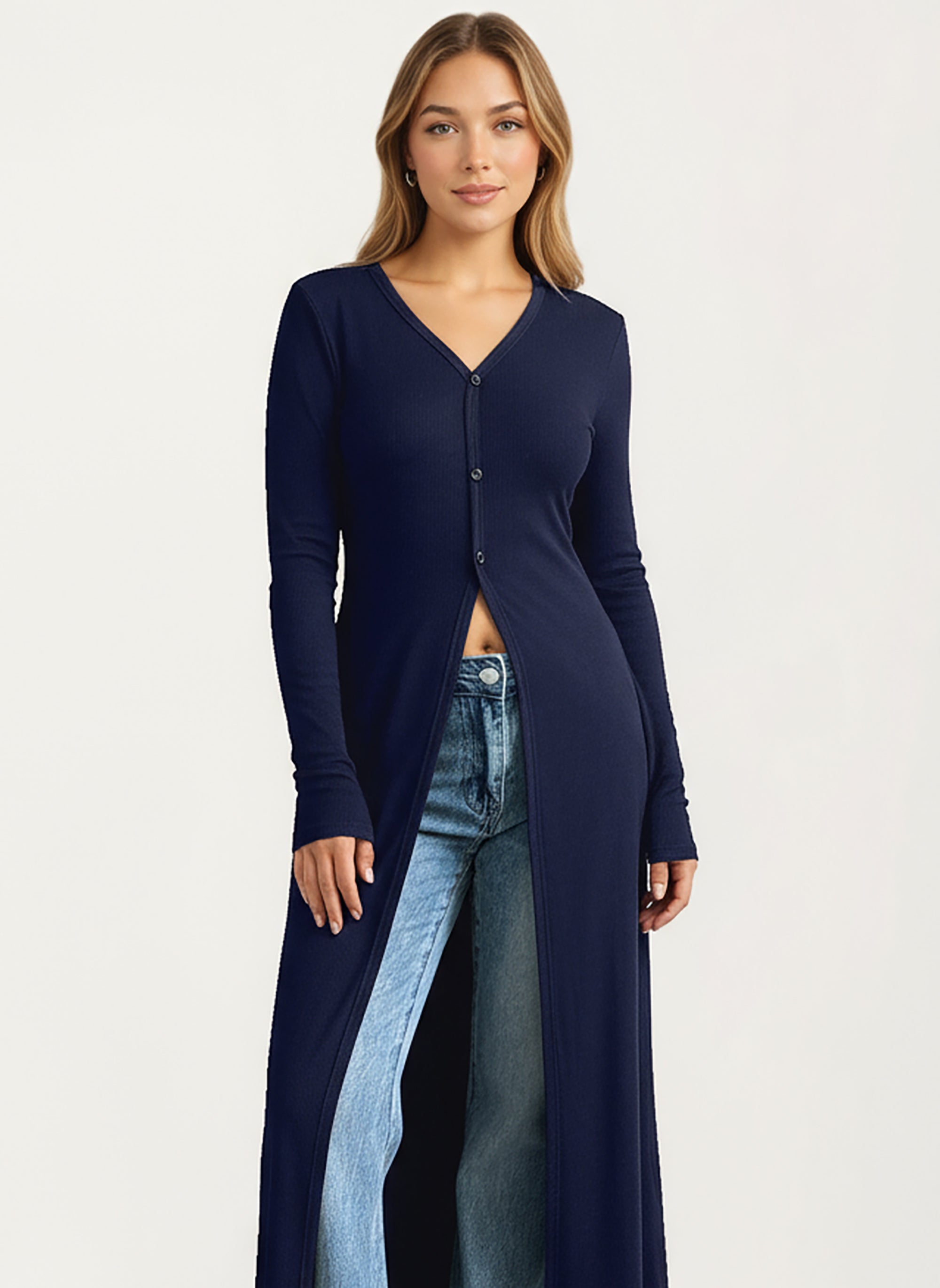Anna-Kaci Women's Long Sleeve Maxi Cardigan with Button Front and Deep Side Slit