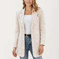 Anna-Kaci Women's Floral Textured Longline Blazer with Notched Lapel and Open Front